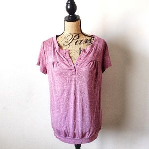 Vinmatte Medium Casual Purple Button Short Sleeve Top